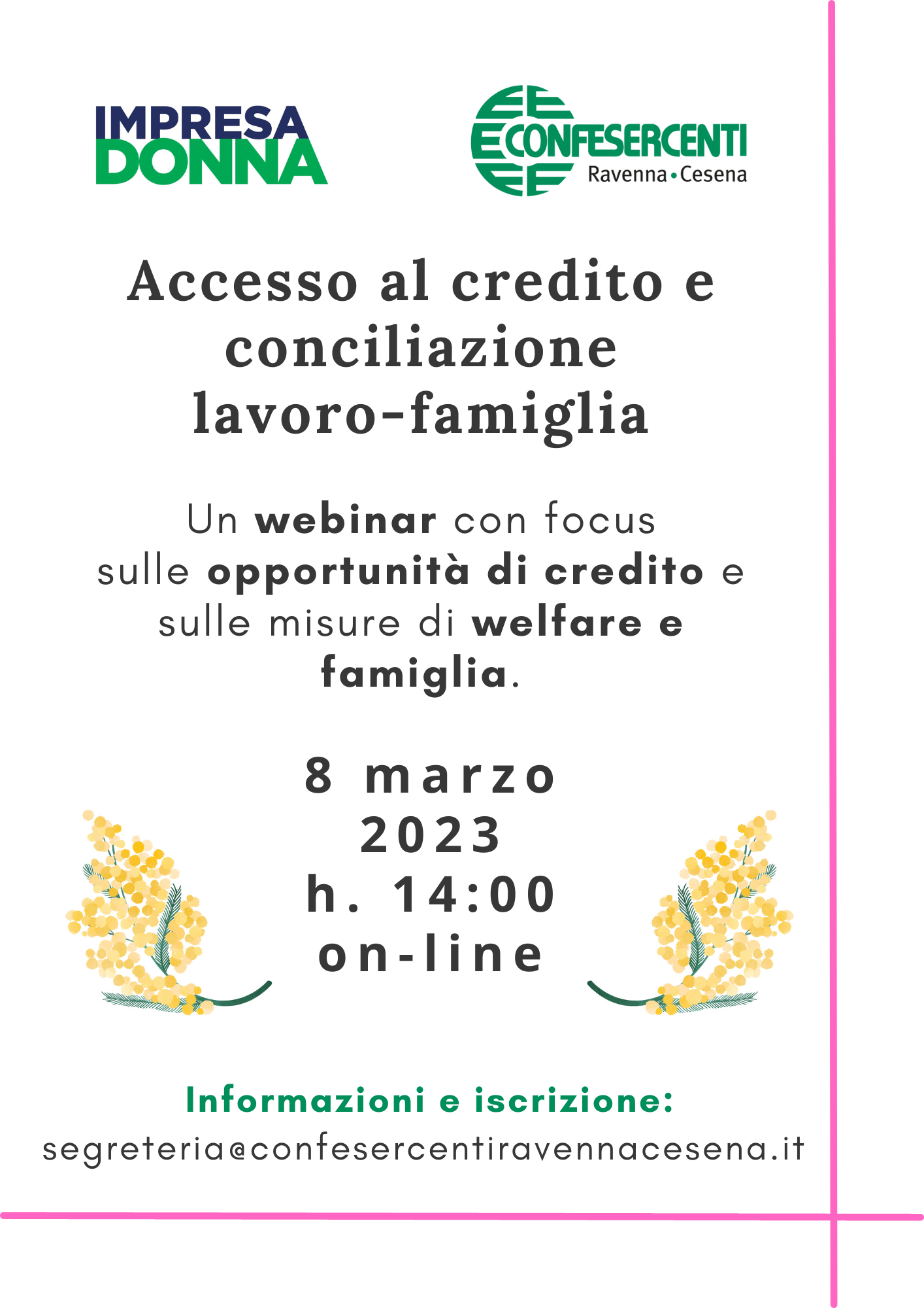 Confesercenti Impresa Donna Ravenna-Cesena: Credito e conciliazione lavoro-famiglia, il webinar per le imprenditrici l’8 marzo