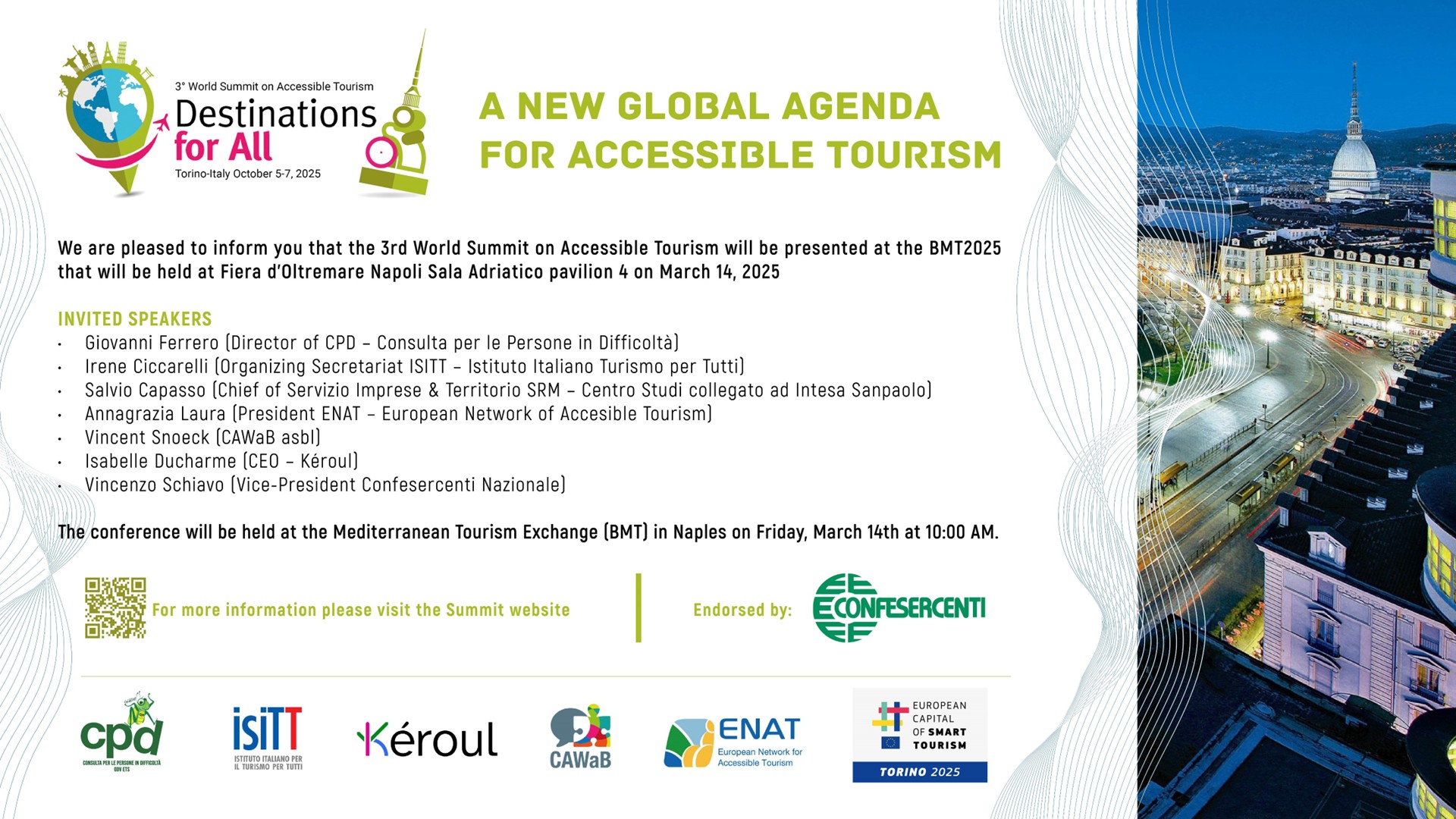 Turismo accessibile: venerdì 14 marzo alla BMT di Napoli la presentazione del terz ‘World Summit on Accessible Tourism’